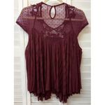 Free People  Burgundy Lace & Mesh Sleeveless Top Boho Style Size M Photo 1