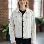 White Distressed Denim Jacket for Women Size Small Cropped Ripped Casual Fall Photo 1