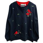Vintage 90s Black Cardinal Holly Christmas Grandma Cardigan Sweater Women's M Size M Photo 0