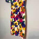 Albert Nipon Dress Silk Multicolor Bright Floral Short Sleeve Size 4 Pockets Pink Photo 6