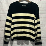 Marled Striped Black and Cream Crew Neck Sweater Woman’s Size Medium Photo 0