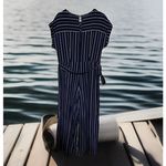 Monteau Chic Women’s Blue White Striped Maxi Jumpsuit Pocket Boho beach Sz XL Photo 3