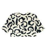 ZARA Abstract Paint Stroke Boxy Blouse Short Sleeves Zip Up Back XS Black White Photo 5