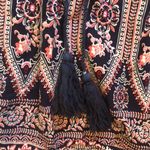 Velzera  Split Neck Tunic Tapestry Pattern Balloon Cuff Sleeves Tassels Sz SM Photo 3