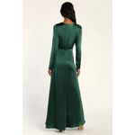 Lulus NWOT  Endearing Elegance Emerald Green Satin Long Sleeve Maxi Dress Size L Photo 4