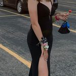 La Femme Open Back Fitted Black Dress Photo 4