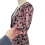 Karina Grimaldi Black Pink Floral Print Silk Surplice Neck Mini Dress XS Photo 5