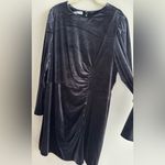 Mango  Ruched Long Sleeve Velvet Dress, Black, Size 22 Photo 9