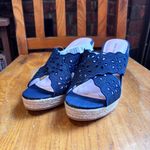 Draper James  womens Emily eyelet wedge slip on heel shoes blue 7 Photo 1