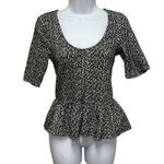 Maeve Anthropologie  Leopard Print Scoop Neck Peplum Top Black White Size Small Photo 3