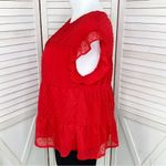 Kirundo Clip Dot Tiered Ruffle Chiffon Babydoll Tunic Top‎ Red XL Red Photo 1