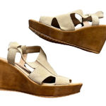 Anthropologie Barbara Barbieri Wedge Sandals Size 7.5 Italian Suede Taupe Shoes Brown Photo 0