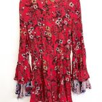 Xhilaration Coral Red Multi Floral Long Bell Flare Sleeve Wrap Surplice Romper S Photo 10