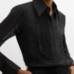 Allison Taylor  S 6 Silk Y2K Witchy Black Sequined Beaded Button Down Top Evening Photo 0