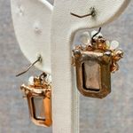 Iridescent Faceted Gem White Flower Accent Whimsical Fairycore Dangle Earrings Purple Photo 5