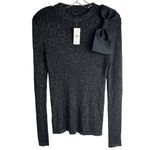 Ann Taylor Factory Women's M Black Metallic Sweater Bow Detail Pullover Size M Photo 3