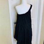 Anthropologie Ruffled One Shoulder Mini Dress Asymmetrical Black Sz Medium Photo 3