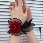 Elegant Black and Red Rose Lace Bracelet Photo 0