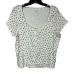 Old Navy  Floral Button Front Ribbed Tee White Ditsy Print Sz XL Photo 0