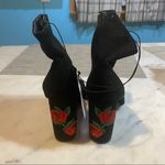 Rue 21 Open-toed ankle boots with rose printed heels Photo 1