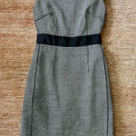 Per Se Wool Blend Dress XS Black White Chevron Belted Lined Career Sheath Photo 0