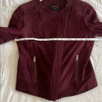 Ann Taylor Suede Genuine Leather Jacket Burgundy Sz XS Biker Moto Photo 4