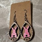 Handmade NWT Pink Bunny Easter Holiday Painted Wooden Earrings Photo 2