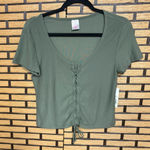 No Boundaries  Olive‎ Green Lace Up Crop Top Size Large Photo 0