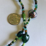 Vintage 34” Green Glass Shimmer Beaded Retro Boho Necklace Photo 3