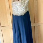 Babyonline D.r.e.s.s. gold lace applique and blue elegant midi Dress size Large Photo 3