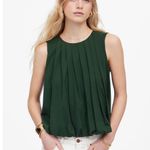 Madewell Sleeveless Crewneck Bubble Top Cotton Pleated Draped Green Small NWT Photo 0