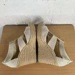 Michael Kors Women's Beige Cream Canvas Jute Wedge Gold Zipper Sandals Size 9M Photo 2