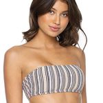 PQ SWIM PILYQ Bikini Top SZ D Cup Harbour Stripe Metallic Bandeau Tube Swim NWT White Size L Photo 0