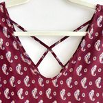 Sienna Sky  Maroon/Blue/Tan Paisley Print Short Sleeve Blouse, Size Medium Photo 11