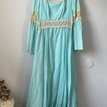 Vintage 1970 Robins Egg Blue Floral Crochet Prarie Boho Dress Size M Photo 0