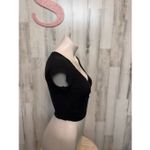 Pink Rose Black Ribbed Wrap Crop Top – Size S Photo 2