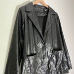 SheIn Women’s Faux Leather Blazer Jacket Button Front in Black Size Medium Photo 2