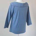 Rafaella  100% Cotton Blue Brooch Old Money Cowl 3/4 Sleeve Top Small Petite Photo 6
