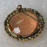 VTG Western Germany Brooch peach crystal filigree gold tone C clasp Photo 5