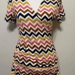 Boden Chevron Print Faux Wrap Shirt Women’s Size 4 Short Sleeve Top Blouse Small Gold Photo 0