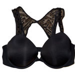 Victoria's Secret Black Push Up Bra 36D Polka Dot Mesh Trim Padded Plunge Photo 0