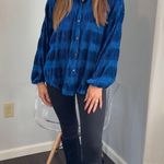 Umgee NWT Velvet Blue Long Sleeve Button Down Top Photo 3