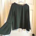 Loft Womens Green Bell Sleeve Keyhole Neck Blouse Top Size Small Holiday Party Photo 2