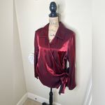 Lane Bryant NTM: Satin Wrap Blouse 22/24 Burgundy Surplice Tie Front Top Photo 4
