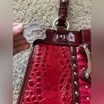 M.C. GENUINE LEATHER RED HANDBAG PURSE SHOULDER FAUX CROC SNAKE Photo 3