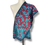 Vintage Long Scarf Floral Pattern Print Blue Red Rectangle Retro Raw Edge 11x54 Photo 1