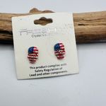 Vintage 2007 Patriotic Skull Stud Earrings – American Flag Crystal Design Red Photo 2
