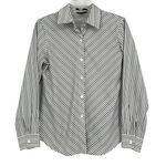 Foxcroft  Non Iron Fitted Button Up Shirt Black White Stripe Long Sleeve Size 8P Photo 0