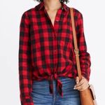 Madewell  Front Tie Red Black Buffalo Plaid Flannel Shirt Size Medium NWT Photo 8