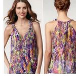 CAbi “Petals” Purple Multi Watercolor Chiffon Crossover Flowy Tank Top Small NWT Photo 2